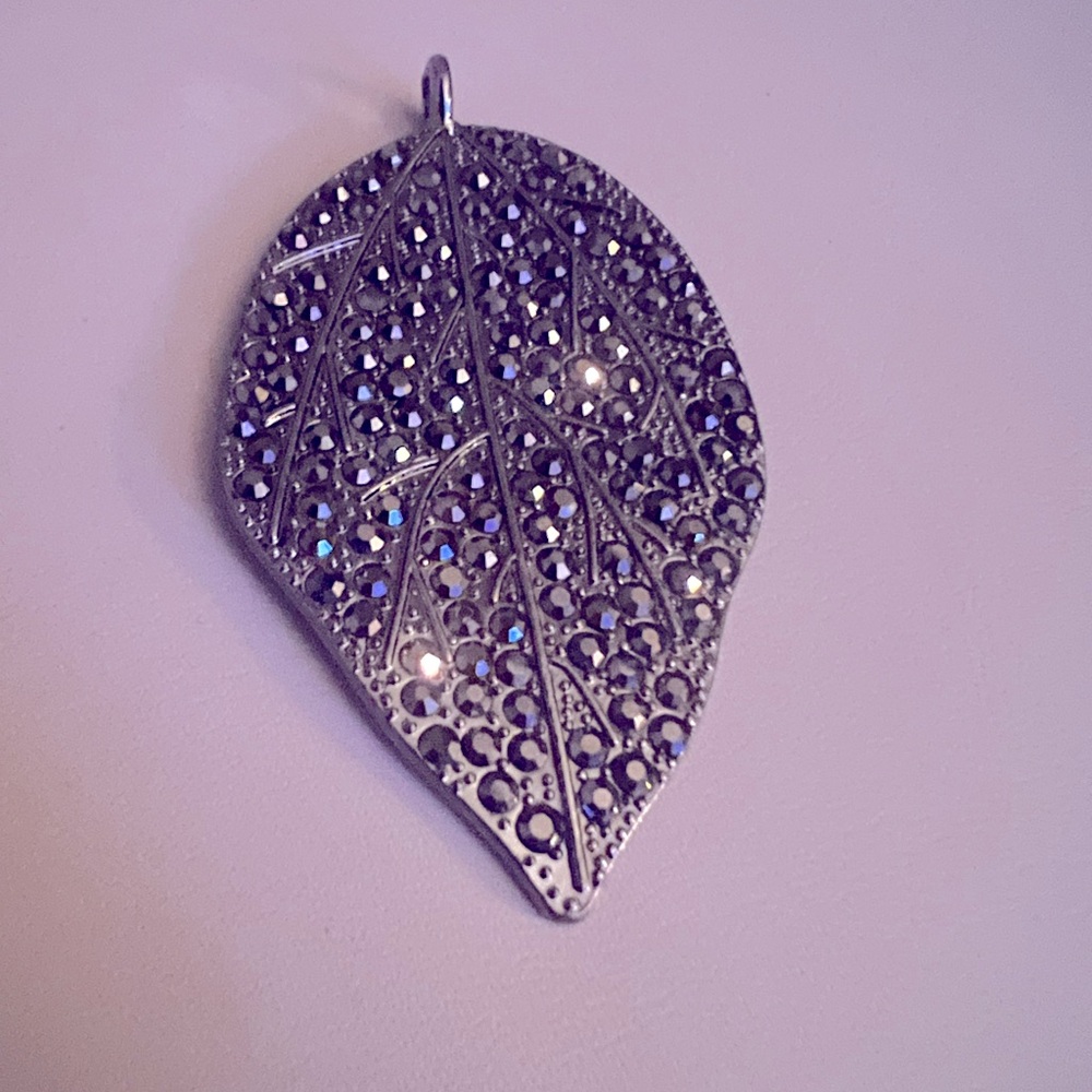 Gunmetal Rhinestone Leaf Pendant